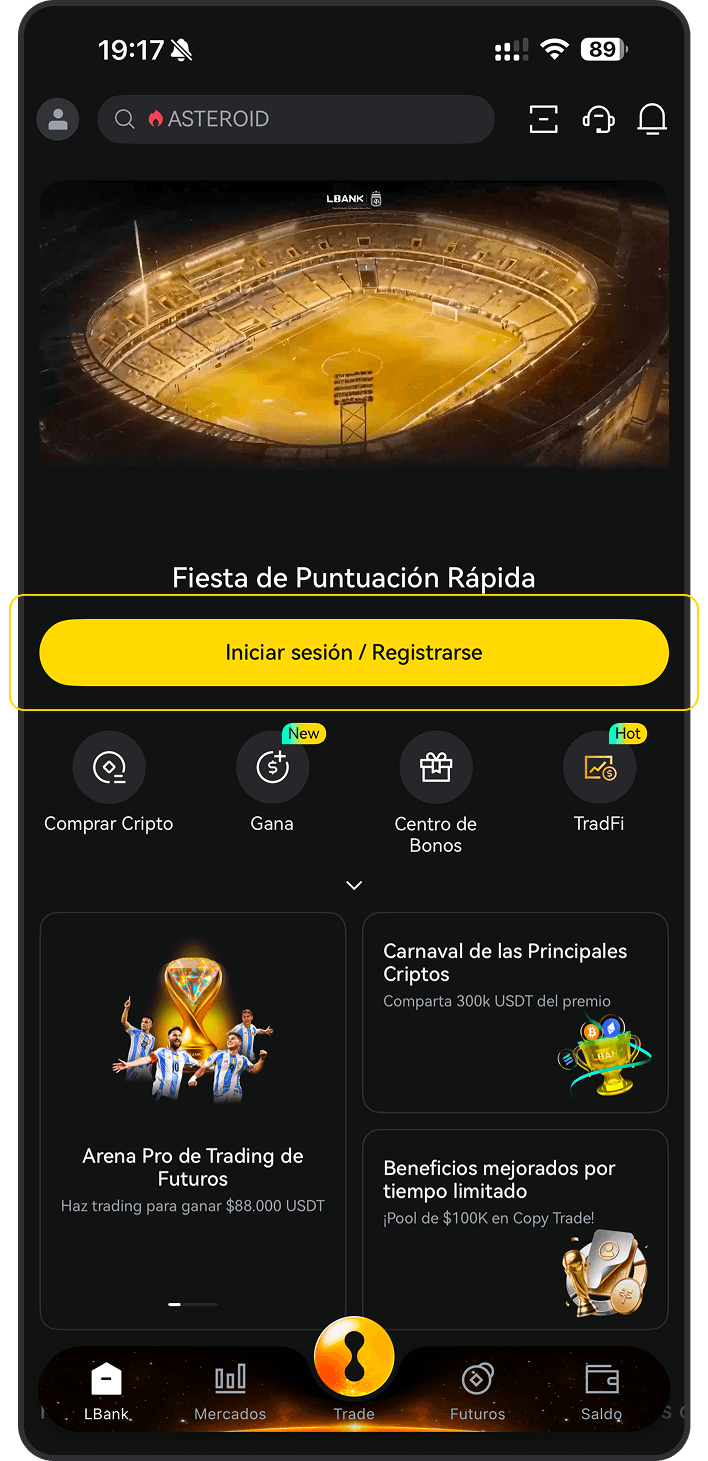 Regístrate en una cuenta LBank
